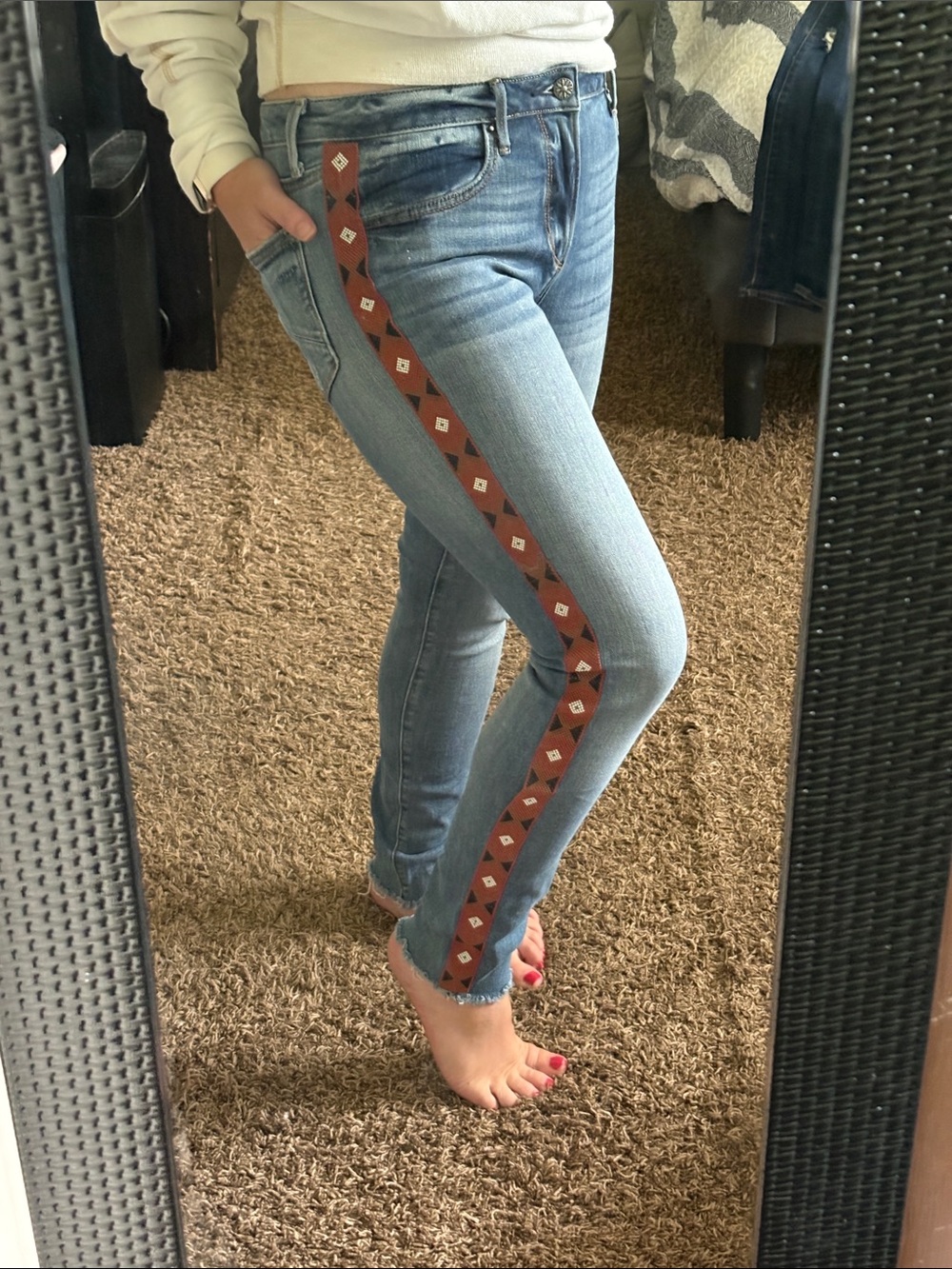 Driftwood Jackie Skinny Jeans with Rust Diamond Side Stripe